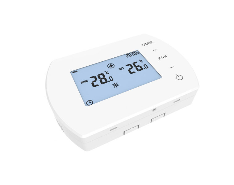 3 pakāpju ventilatora ātruma regulators ar integrētu termostatu un programmējamu nedēļas kalendāru